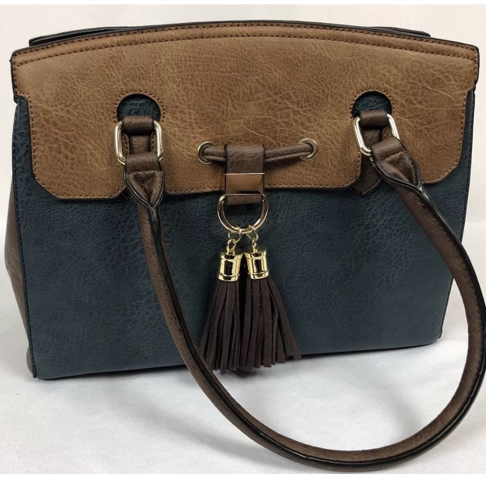 Teal & Brown Faux Leather Satchel Purse